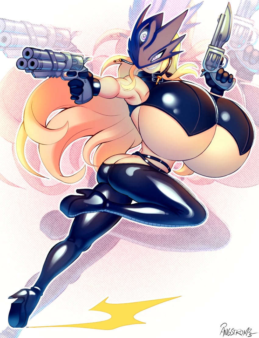 1girls angstrom ass ass_cleavage beelstarmon big_breasts blonde_hair breasts breasts_bigger_than_head breasts_bigger_than_torso busty butt_crack crop_top digimon digimon_(species) female female_only gun gunblade heels huge_breasts humanoid hyper hyper_breasts large_breasts long_hair mask massive_breasts pants shoes shotgun solo thick_thighs top_heavy underboob weapon wide_hips yellow_body
