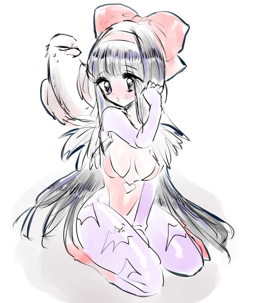 1girls 1other animal_print arm_support arm_up artist_name bat_print bat_wings bird black_hair blush breasts busty capcom capcom_vs_snk cleavage clenched_hand cosplay crossover darkstalkers demon_girl female fingerless_gloves gloves hair_ribbon hawk heart highres king_of_fighters legs leotard lilith_(darkstalkers) lilith_(darkstalkers)_(cosplay) lilith_aensland lilith_aensland_(cosplay) long_hair looking_at_viewer mamahaha medium_breasts mikareroora44 nakoruru puckered_lips purple_eyes red_leotard ribbon samurai_shodown sitting snk thighs voluptuous wings