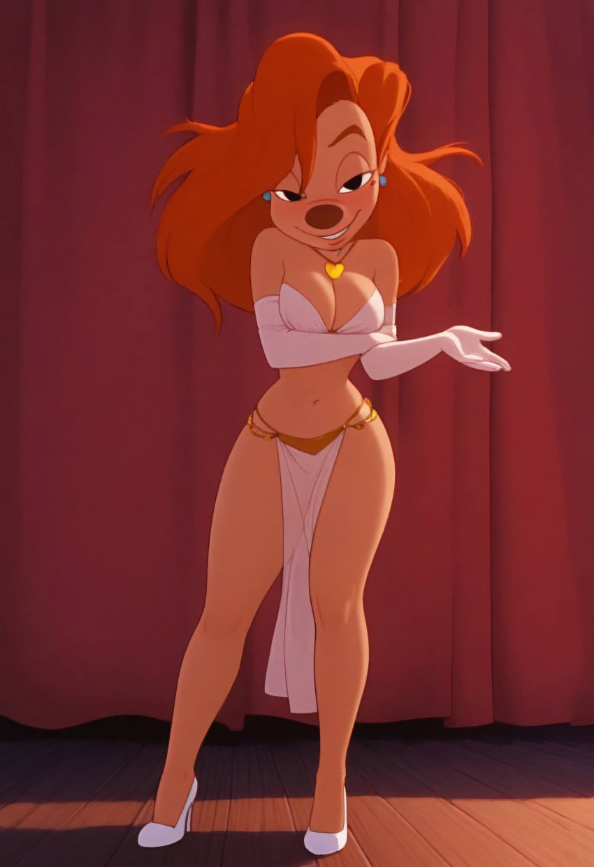 a_goofy_movie ai_generated beauty_mark discipleofsephiroth disney earrings high_heels necklace roxanne_(goof_troop) tagme