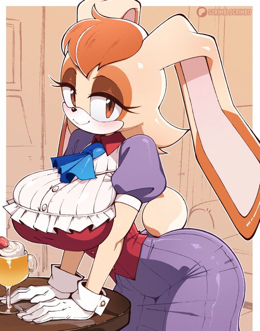 1girls alternate_version_available animal_ears animal_tail anthro ass big_breasts blush breasts brown_eyes bunny_ears bunny_girl bunny_tail clothing dress drink eyeshadow female female_only gloves hair half-closed_eyes handwear hips huge_breasts lagomorph large_breasts looking_at_viewer mature mature_female milf mother neckwear scrimblocrimbo sega smile solo solo_female sonic_(series) sonic_the_hedgehog_(series) vanilla_the_rabbit white_gloves wide_hips