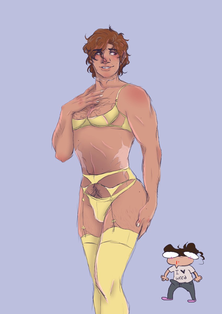 body_hair eddie_munson femboy lingerie male moles pinup scars steve_harrington yaoi