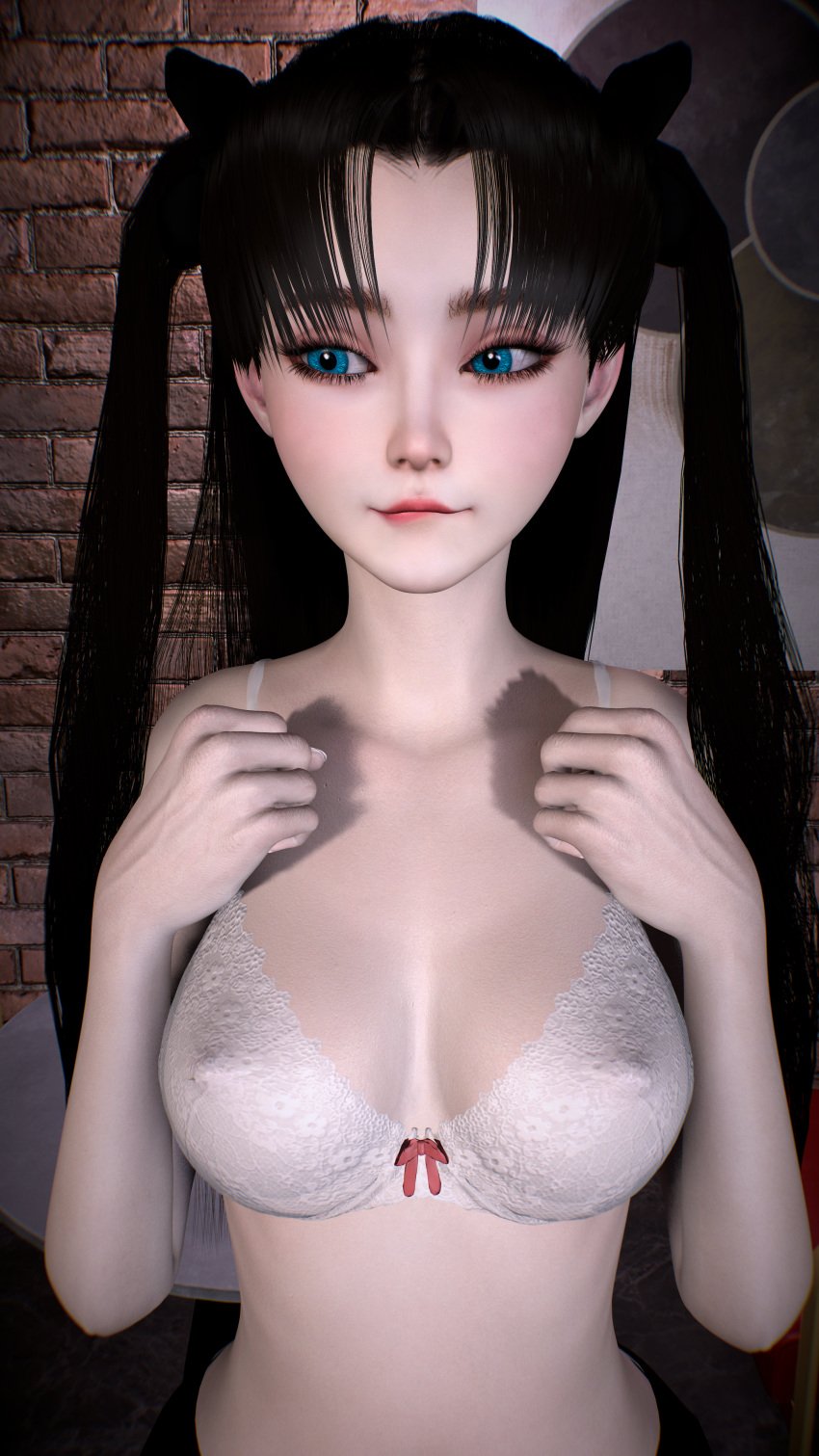 1girls 3d 4k apartment biting_lip black_hair blue_eyes bra breasts crashbanditkut fate/stay_night fate_(series) female female_focus hair hi_res high_resolution highres light-skinned_female light_skin lips long_hair looking_at_viewer nipples nipples_visible_through_clothing skirt small_breasts solo tohsaka_rin twintails video_game_character video_games virt-a-mate virtamate