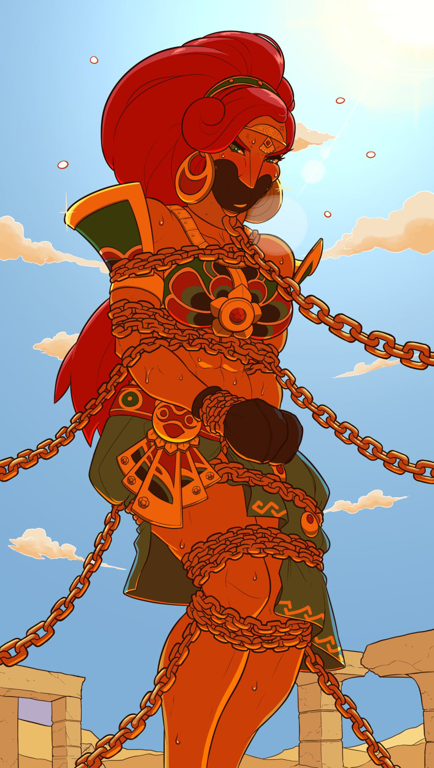 1girls abs angry bondage breath_of_the_wild chains dark_skin desert female femsub gag gagged gerudo muscular muscular_female muscular_sub red_hair skelebomb tagme the_legend_of_zelda the_legend_of_zelda:_breath_of_the_wild urbosa