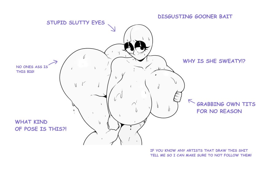 1girls aroused bedroom_eyes big_breasts breast_grab dripping english_text eyelashes female grabbing grabbing_breasts grabbing_own_breast horny huge_ass huge_breasts large_breasts meme methados mole pose sweat sweaty_body text thick_thighs thunder_thighs