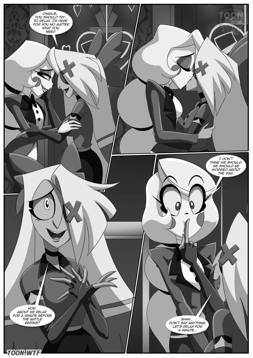bbmbbf black_and_white charlie_morningstar_(hazbin_hotel) comic hazbin_hotel underworld_lovers_(comic) vaggie_(hazbin_hotel)