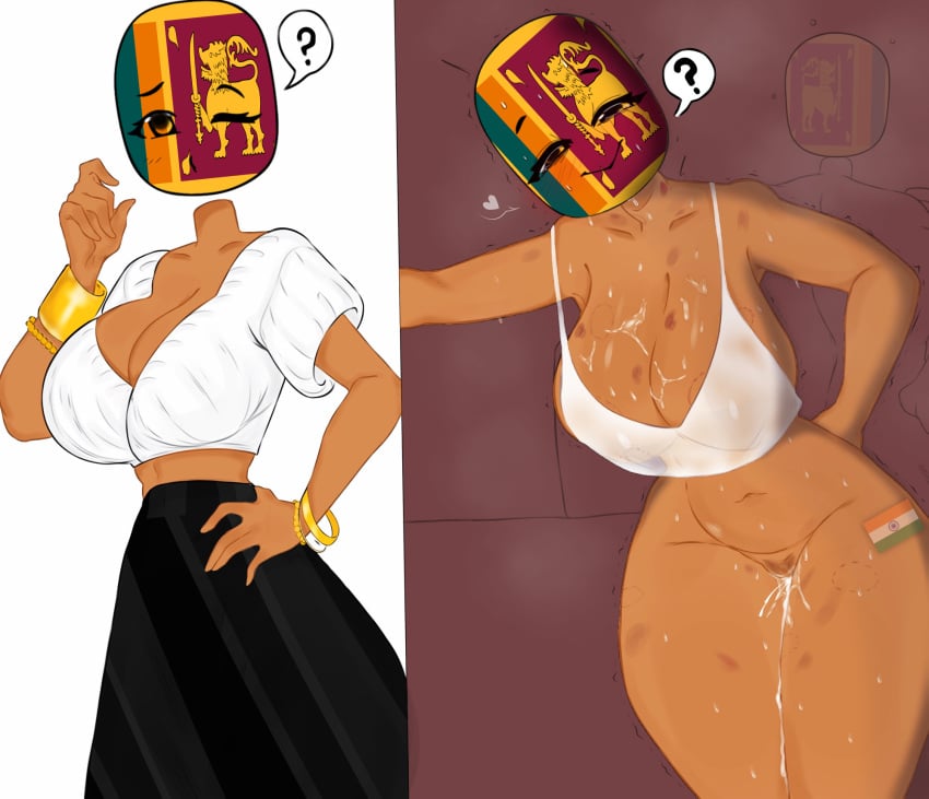 1girl 1girls big_ass big_breasts blouse bracelet bracelets clothed clothing confused confused_expression confused_face confused_look countryhumans countryhumans_edit countryhumans_girl cum cum_in_pussy cum_inside cum_leaking cum_leaking_out_of_pussy cum_on_body cum_on_breasts cum_out_pussy dress female flawsystyle hand_behind_back hand_on_hip hand_out_of_frame heart heart_symbol hickey_marks india indian_flag leaning nude nude_female question_mark room room_background shadow smile smiling smiling_at_viewer solo solo_female solo_focus sri_lanka_(countryhumans) standing staring staring_at_viewer steam steamy tattoo_on_butt topwear transparent_clothing
