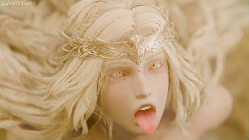1boy 3d ahe_gao blender blonde_hair desess3intes elden_ring femboy fromsoftware long_hair miquella miquella_the_kind solo tagme tiara tongue tongue_out twink yaoi yellow_eyes