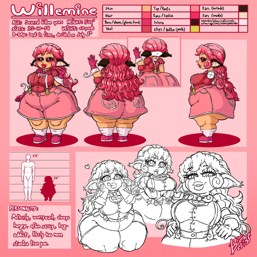 animal_ears bendacriss black_sclera character_sheet heart-shaped_pupils huge_ass long_hair pink_hair shortstack thick_thighs willemine