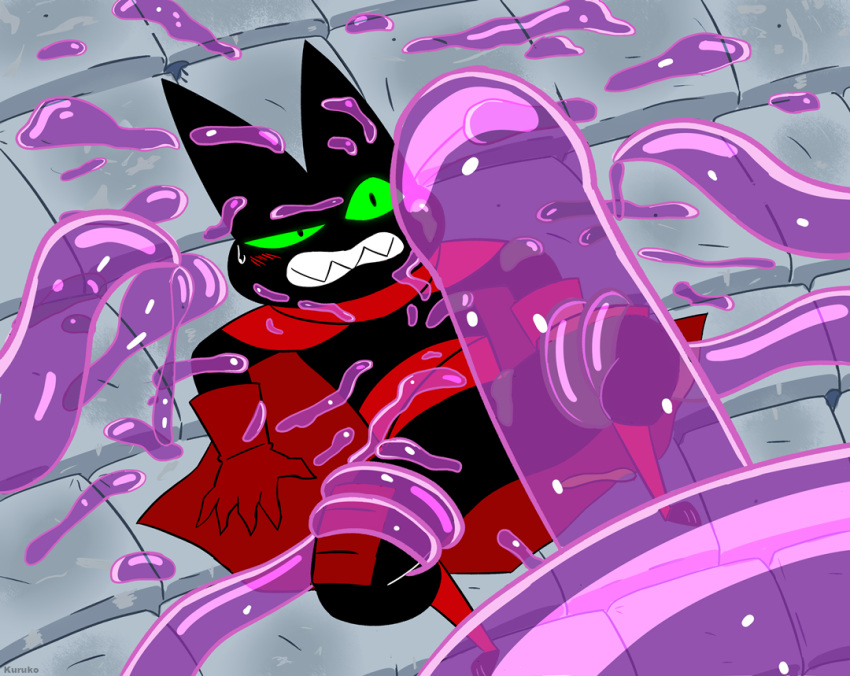 anthro black_fur blush cum excessive_cum feline felis fur kuruko male male_only mao_mao:_heroes_of_pure_heart penis sheriff_mao_mao_mao tentacle tentacle_on_male tentacle_rape