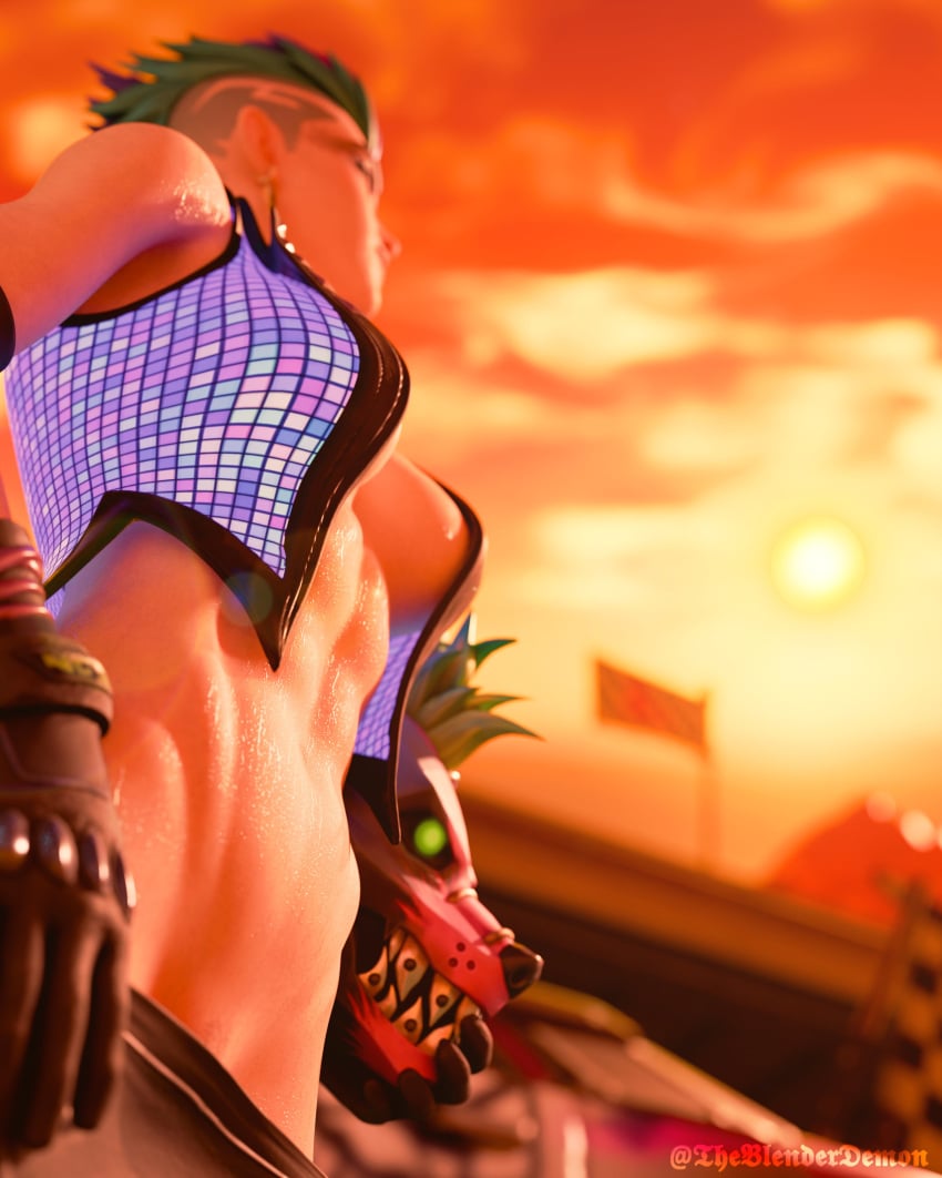 blenderdemon female fortnite fortnite:_battle_royale ringmaster_scarr_(fortnite) sweat sweaty sweaty_body sweaty_breasts