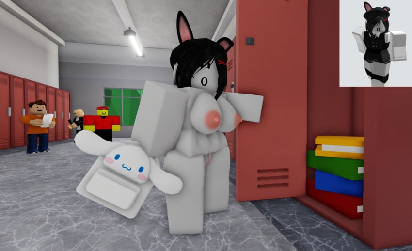 1girls 3d 3d_(artwork) areolae background_characters big_breasts breasts grey_skin lockers momo_(pelicorro) ninjashyper2 nipples public public_exposure public_nudity pussy reference_image roblox roblox_avatar robloxian school school_uniform schoolgirl tagme