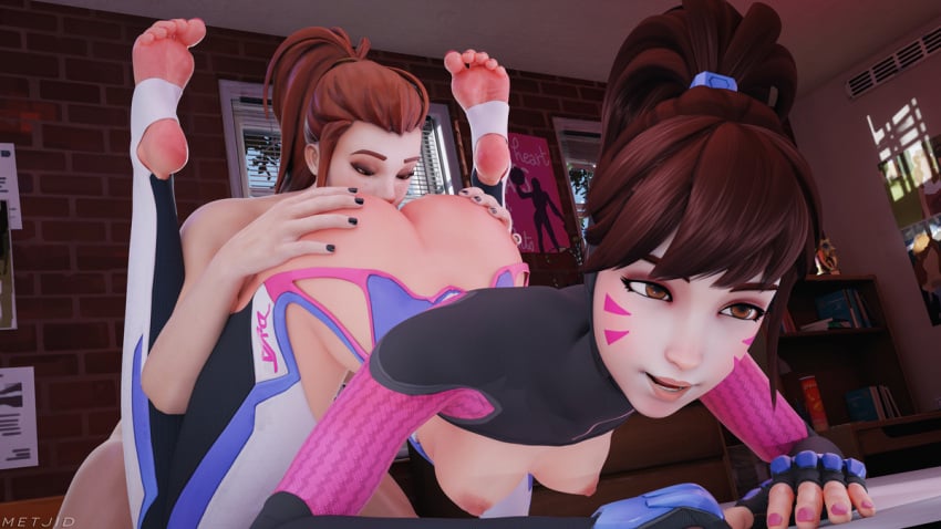 2girls 3d anilingus ass ass_up barefoot brigitte brown_hair d.va face_down_ass_up feet female female/female female_focus female_only foot_focus legs_held_open legs_up lesbian_sex licking licking_ass metjid overwatch overwatch_2 pleasure_face pleasured rimjob rimming soles stirrup_legwear toeless_legwear toes yuri