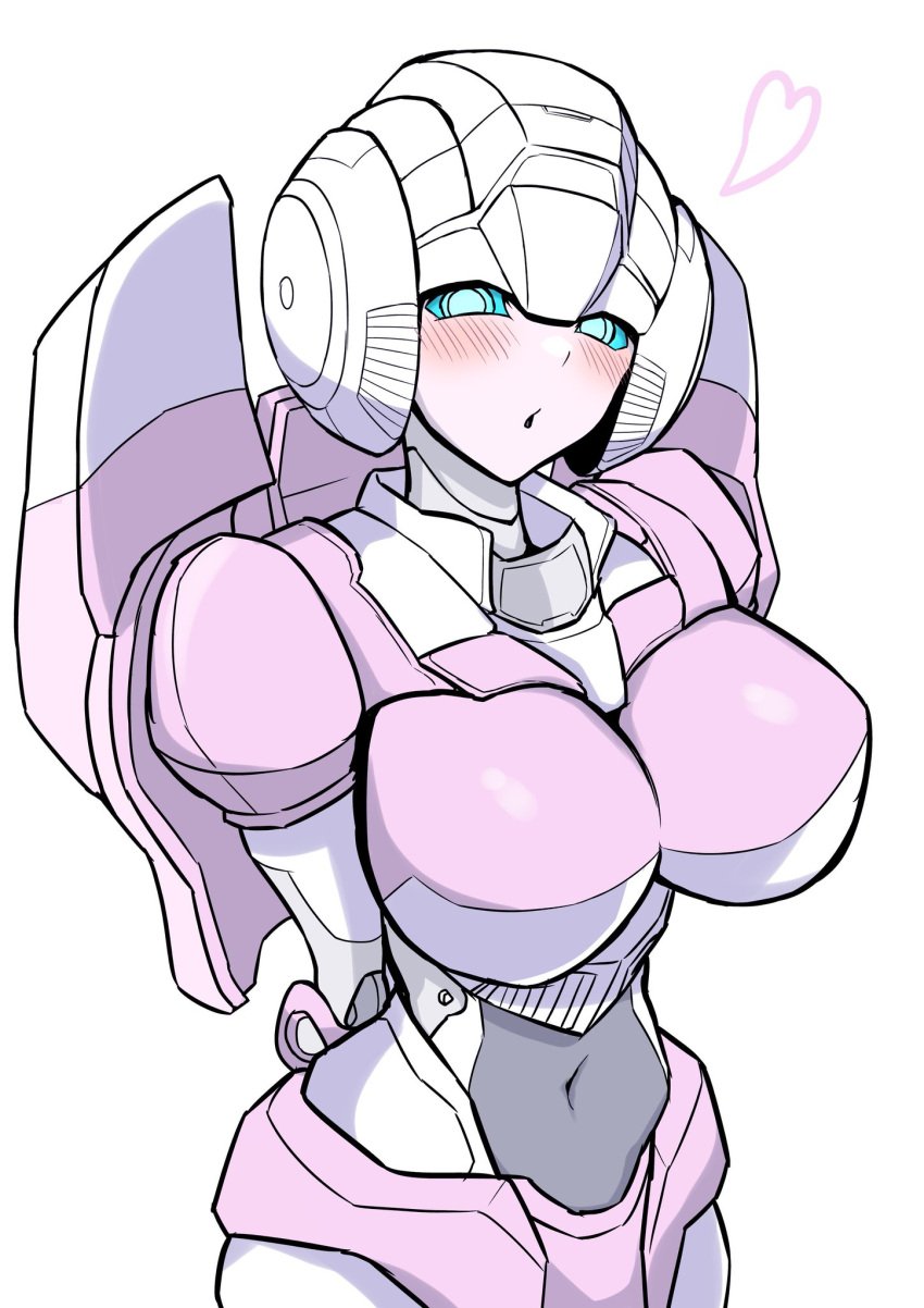 1girls 2024 2d 2d_(artwork) 2d_artwork arcee arcee_(g1) big_breasts blue_eyes blush cybertronian duplicate female female_only heart konro_yoyogei pink_body robot robot_girl solo transformers transformers_g1 white_background