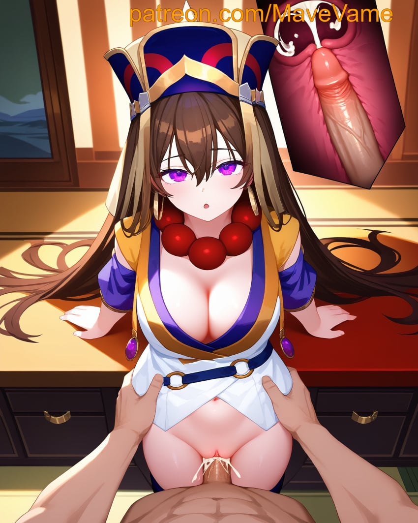 ai_generated brown_hair cum cum_in_pussy cum_in_uterus cum_inside earrings fate/grand_order fate_(series) open_mouth purple_eyes sex vaginal_penetration vaginal_sex x-ray xuangzang_sanzang_(fate) xuanzang_(fate)