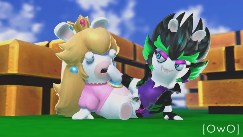 16:9 3d 3d_(artwork) 4k absurd_res black_hair blonde_hair blue_eyes crossover crown digital_media_(artwork) duo edge_(mario_+_rabbids) edge_(mario_plus_rabbids) female fur hair headgear hi_res highlights_(coloring) lagomorph makeup mammal mario_(series) mario_+_rabbids:_sparks_of_hope mario_plus_rabbids_kingdom_battle mario_plus_rabbids_sparks_of_hope nintendo outside owo_sfm pubes rabbid rabbid_peach raving_rabbids sex shocked source_filmmaker_(artwork) sweat_clouds tribadism ubisoft vaginal_penetration white_body white_fur widescreen