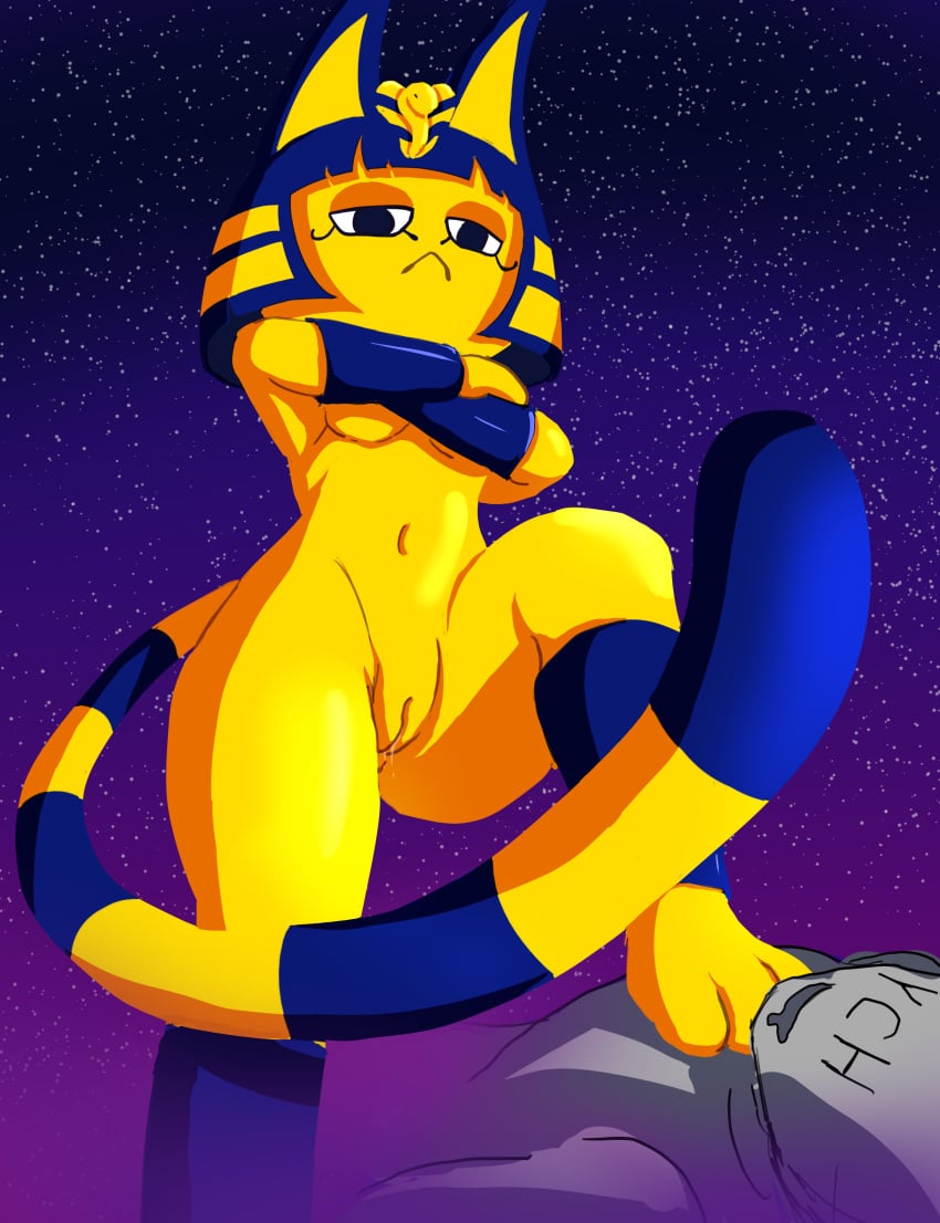 animal_crossing ankha ankha_(animal_crossing) anthro arms_crossed asserting_dominance assertive assertive_female cat_ears cat_girl cat_tail catgirl digital digital_art digital_drawing_(artwork) digital_media digital_media_(artwork) digital_painting_(artwork) egyptian egyptian_female geminart nude nude_female yellow_body