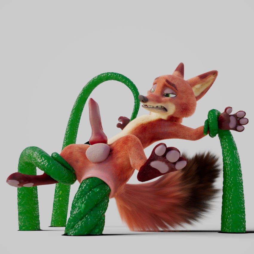 1:1 3d anal anal_sex anal_tugging animal_genitalia animal_penis balls canid canine canine_penis disney forced fox furry_only gay green_tentacles hi_res large_insertion male male_only mammal nick_wilde pawpads paws penetration penis prolapse restrained scimunk spreading stomach_bulge suspension tentacle yaoi zootopia