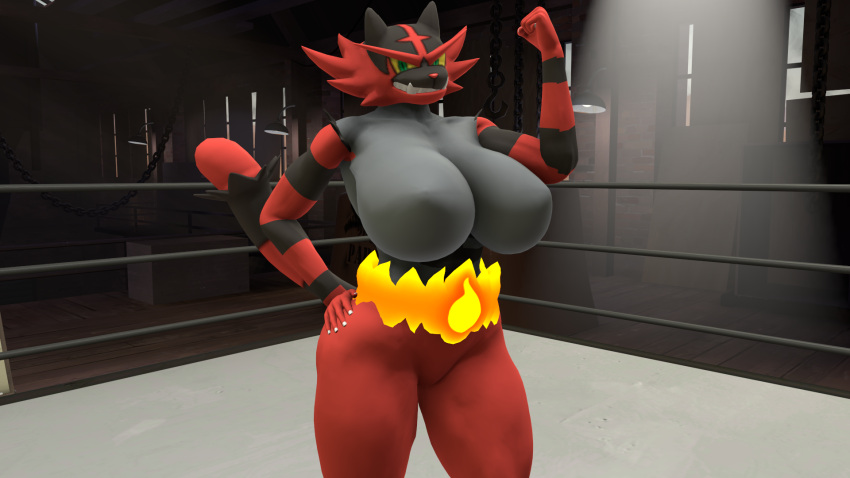 3d 3d_(artwork) baek-myo female_incineroar incineroar nintendo pokémon_(species) pokemon