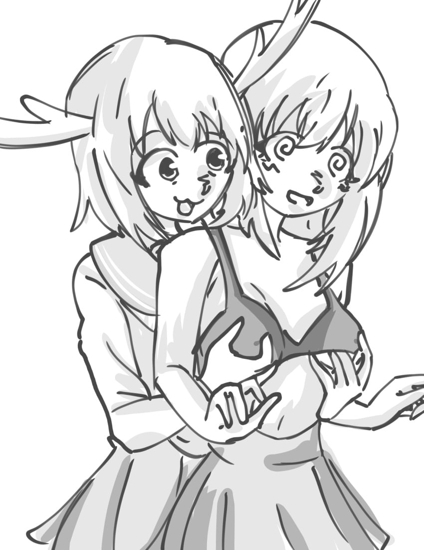 2girls koshi_torako multiple_girls my_deer_friend_nokotan productofnts shikanoko_noko shikanoko_nokonoko_koshitantan touching_breast yuri yurirnntsart