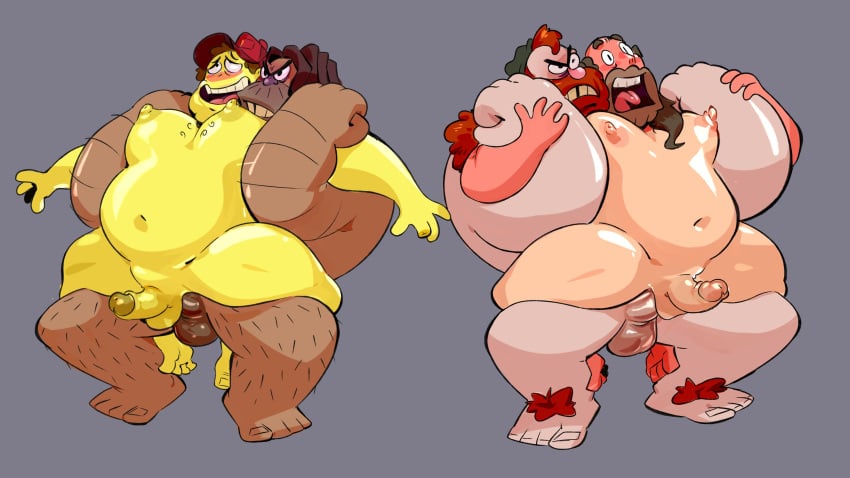 anal bara beard bill_green body_hair chad_(clarence) clarence crossover fat gay gravity_falls greg_universe lifting male_only manly_dan matainfancias moobs old_man penis restrained steven_universe tagme thrusting wince