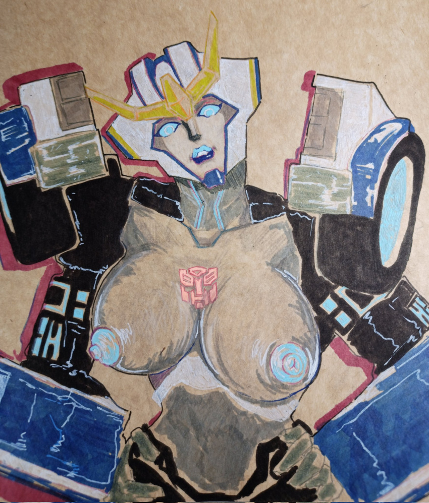 1girls big_breasts birusbic blue_eyes blue_lipstick blue_nipples breasts busty grey_skin nipples robot robot_girl robot_humanoid solo solo_female strongarm_(transformers) transformers transformers_robots_in_disguise_(2015)