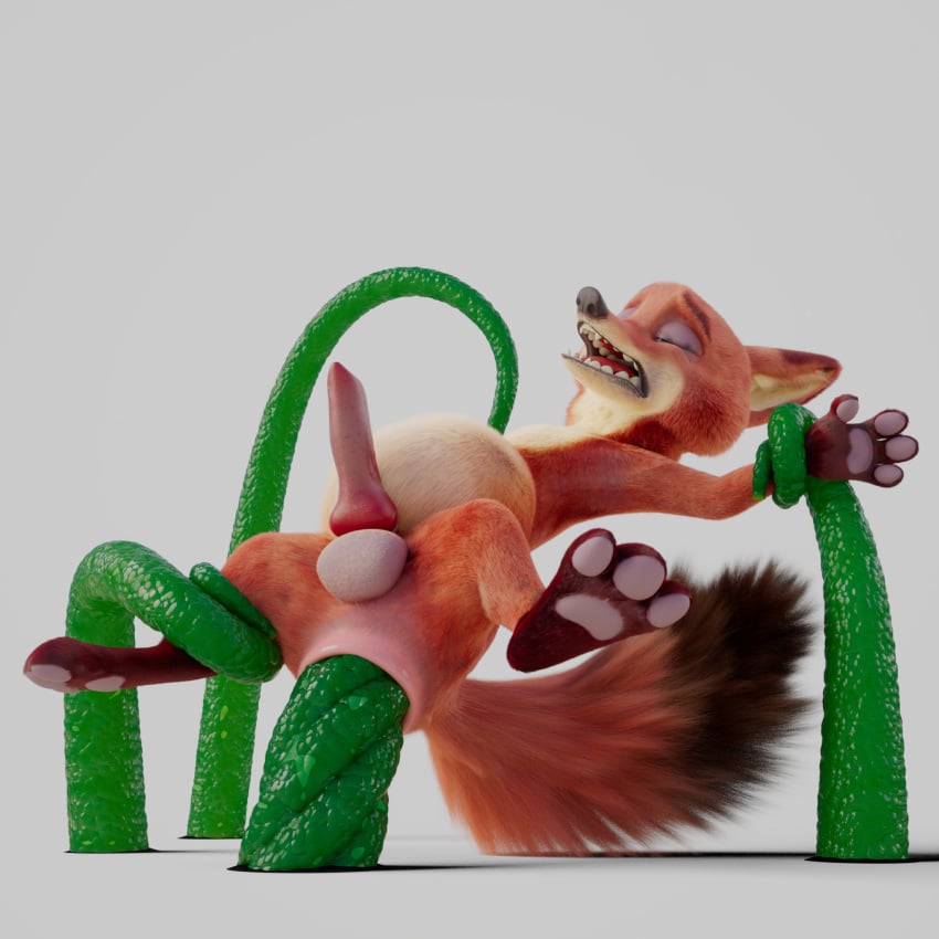 1:1 3d anal anal_sex anal_tugging animal_genitalia animal_penis balls canid canine canine_penis disney forced fox furry_only gay green_tentacles hi_res inflation large_insertion male male_only mammal nick_wilde pawpads paws penetration penis prolapse restrained scimunk spreading stomach_bulge suspension tentacle yaoi zootopia