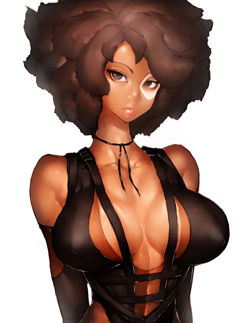 1girls 2018 2018s afro big_breasts black_hair breasts cleavage dark-skinned_female dark_skin deadpool_2 domino_(marvel) domino_(zazie_beetz) female female_focus female_only fumio_(rsqkr) large_breasts looking_at_viewer marvel marvel_comics mutant neena_thurman simple_background solo solo_female superheroine white_background x-force x-men zazie_beetz