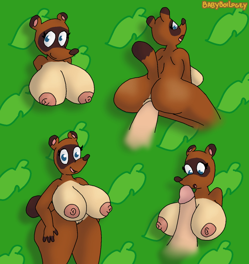 animal_crossing anthro ass babyboilogey breasts brown_fur brown_nose female furry nintendo paizuri penis rule_63 sex tanuki tom_nook vagina vaginal_penetration