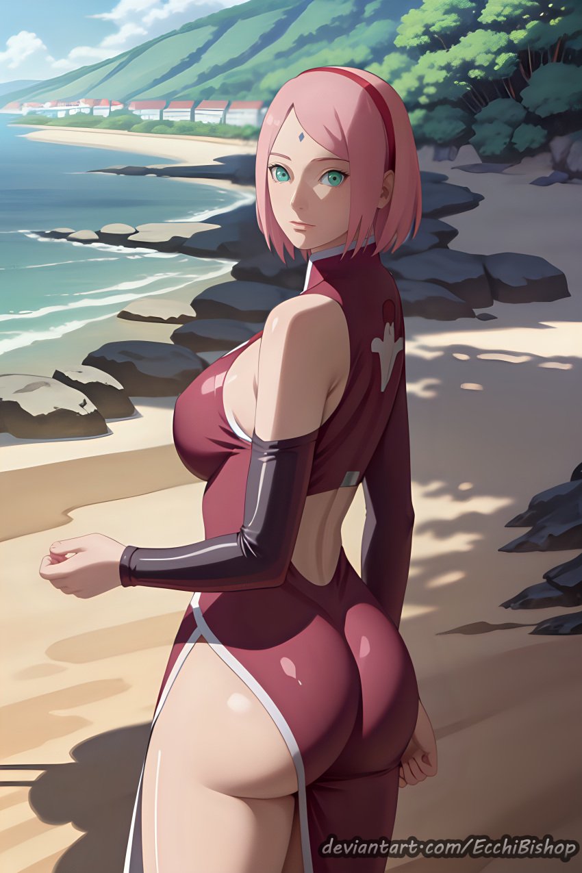 1girls ai_generated ass ass_focus beach big_ass bikini bikini_bottom bikini_top blush bob_cut boruto:_naruto_next_generations breasts cleavage closed_mouth curvaceous curvy curvy_body curvy_female curvy_figure deviantart deviantart_username ecchibishop facial_mark forehead_mark from_behind green_eyes huge_ass light-skinned_female light_skin long_hair looking_at_viewer looking_back mature mature_female midriff milf nai_diffusion naruto naruto_(series) no_panties no_panties_under_dress paipan pale-skinned_female pale_skin petite petite_body pink_hair rear_view revealing_clothes round_ass sakura_haruno seaside shoulder_length_hair skimpy skimpy_clothes small_breasts smile solo solo_focus stable_diffusion swimsuit tight_ass upper_body url watermark web_address white_skin