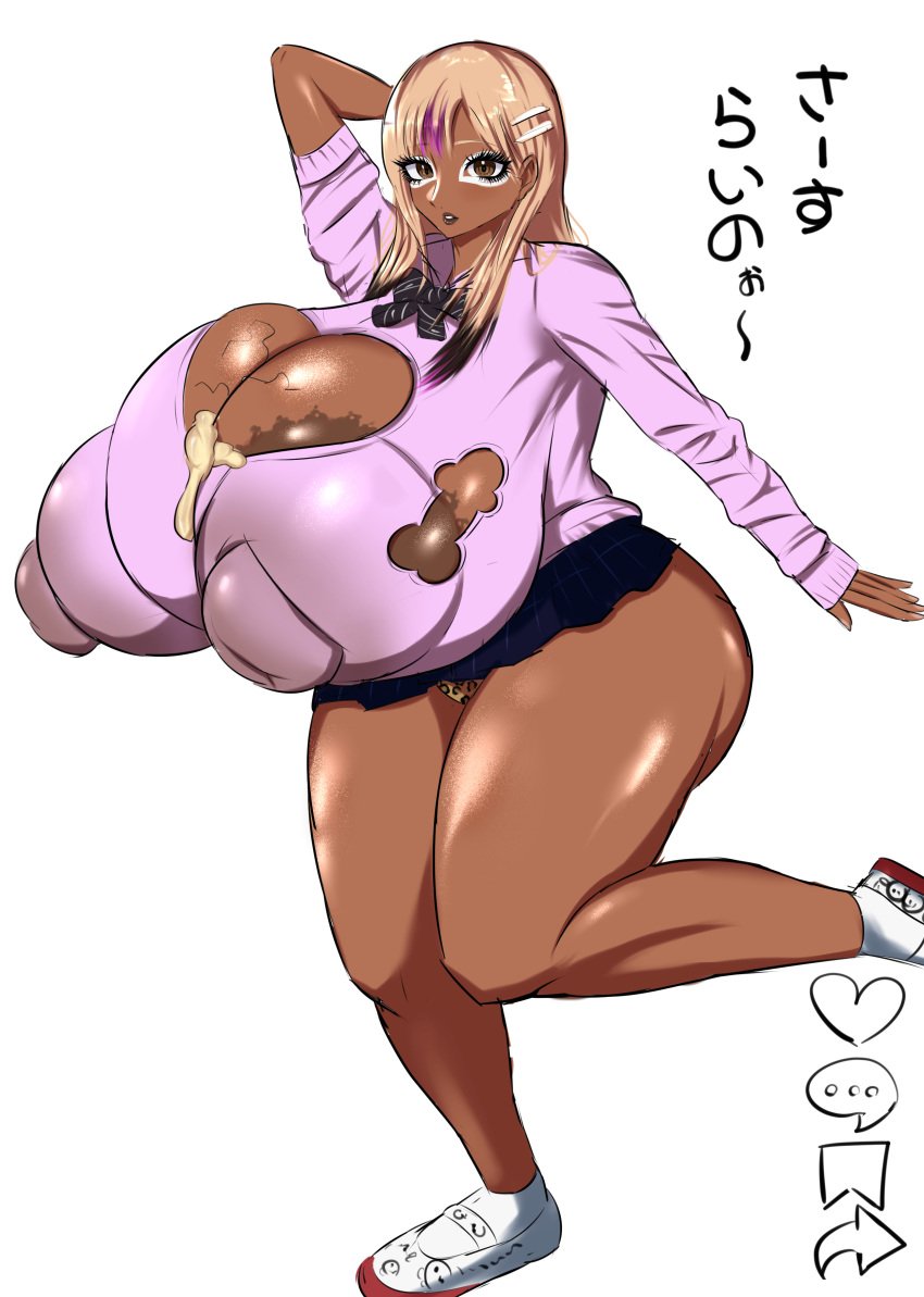 1girls big_breasts blonde_hair breasts busty cleavage cum curvaceous curvy curvy_body curvy_female curvy_figure dark-skinned_female dark_skin female ganguro gyaru huge_breasts japanese_text large_breasts original original_character thick_thighs thighs toripusu translation_request voluptuous