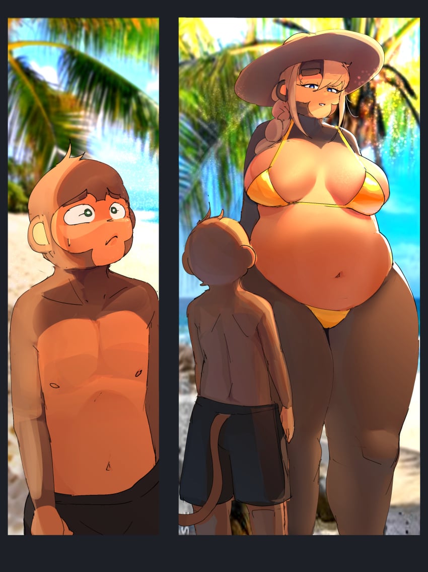 1boy 1girls admiral_brickell anthro bikini bloons_tower_defense bottom_heavy dexie93 milf mommy monkey monkey_boy monkey_girl nervous primate shorter_male smaller_male swimsuit taller_female thick_thighs wide_hips