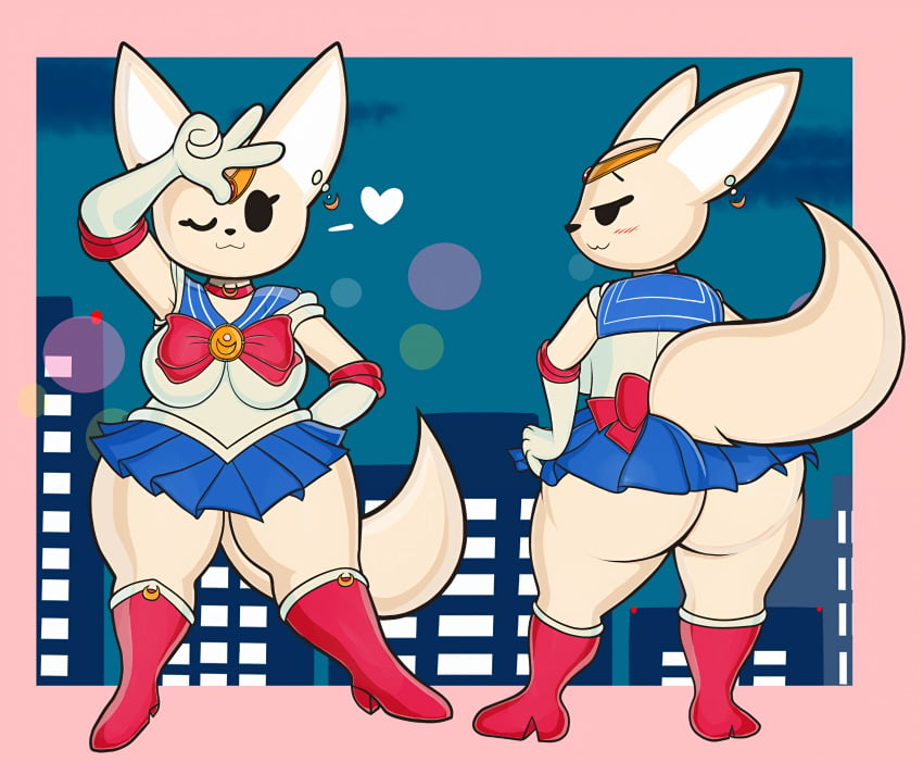 1girls 2022 2022s :3 abstract_background absurd_res absurdres aggressive_retsuko aggretsuko anthro ass big_ass big_breasts big_butt bishoujo_senshi_sailor_moon blackmore blue_skirt boots bottomwear bow_(feature) breasts building canid canine canis clothed clothing cosplay ear_piercing ear_ring female female_focus female_only fennec fennec_fox fenneko footwear fox fur furgonomics furry furry_female furry_only gesture hand_gesture heart hi_res mammal medium_breasts night pose raised_tail ring_piercing sailor_moon_(cosplay) sanrio shoes skirt solo solo_female solo_focus tail tail_through_skirt thick thick_ass thick_butt thick_thighs thighs true_fox upskirt wink