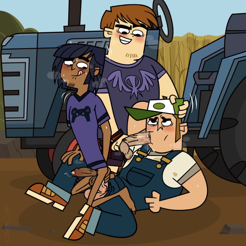 3boys anal blowjob body_hair brothers chet_(tdi) farmer forced foreskin fraternity gay harzu incest lad lorenzo_(tdi) male_focus male_only outdoors overalls penis_grab size_difference step-incest straddling tagme total_drama_island tractor yaoi