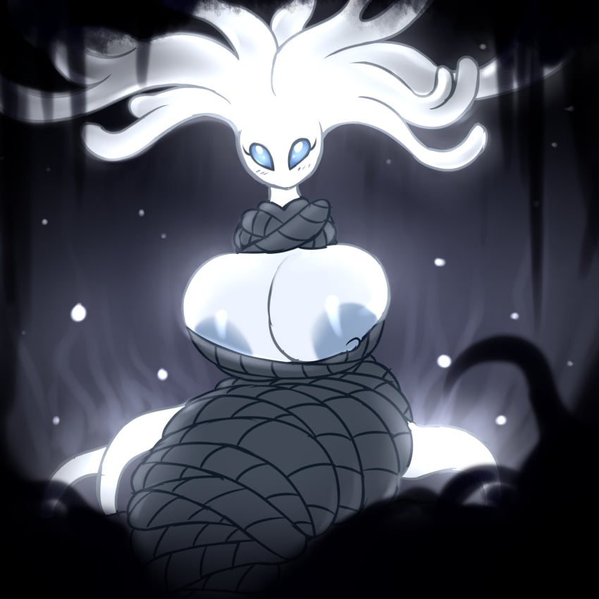 1girls 2019 anthro anthro_only areolae big_breasts blue_eyes blush blushing breasts breasts_out elf-drago female female_only front_view hi_res hips hollow_knight huge_breasts insect_girl insect_humanoid insects milf partially_clothed roots solo thick_thighs thighs tree white_body white_lady_(hollow_knight) white_skin wide_hips