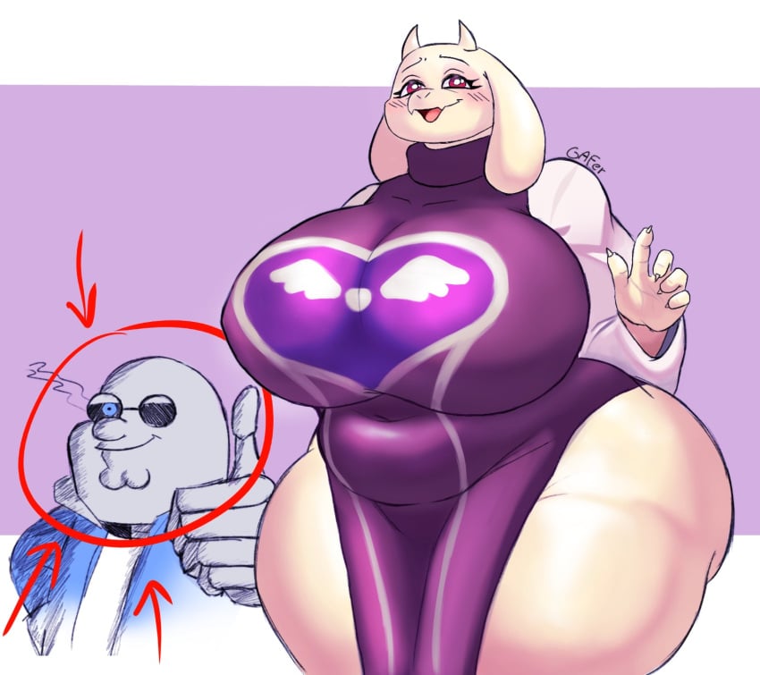 bbw big_ass big_breasts big_butt big_thighs fat_ass fatty gafer.exe joke joke_art meme peter_griffin red_eyes sans thighs toriel undertale undertale_(series) white_fur white_skin