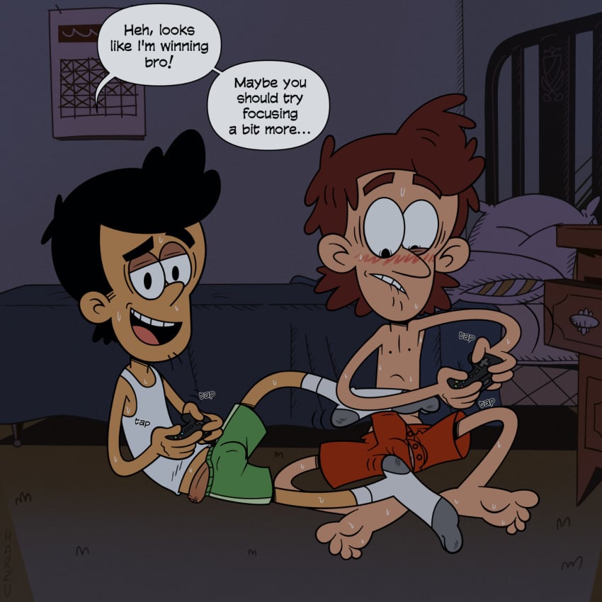 2boys bobby_santiago controller feet footjob gaming gay harzu inviting male_focus male_only par_(the_casagrandes) penis seductive sweat the_casagrandes the_loud_house toony undressing yaoi