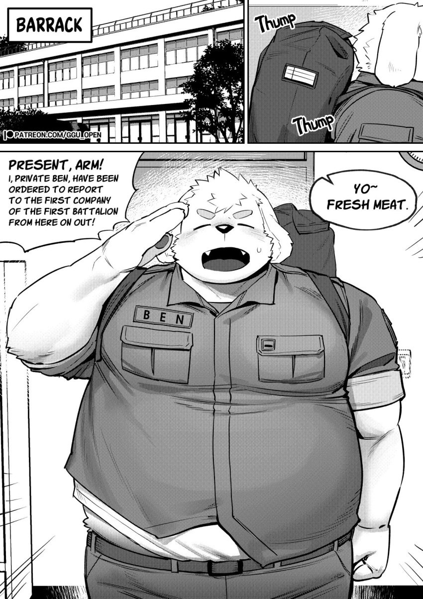 anthro big_belly canine chubby ggu_open male not_porn salute teeth unknown_source