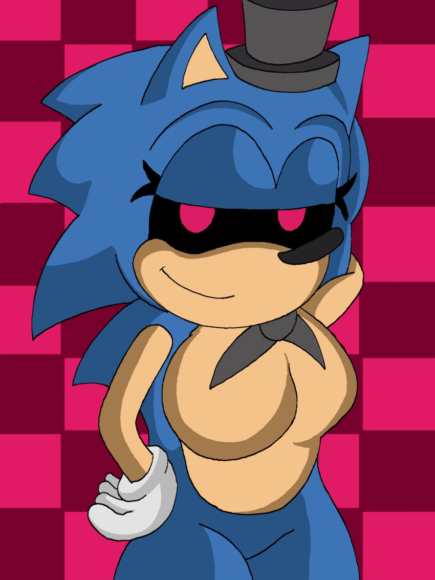 big_breasts big_thighs bowtie five_nights_at_sonic's gloves red_background red_eyes seductive seductive_look seductive_smile sonic_the_hedgehog tagme tagme_(artist) tagme_(character) tophat