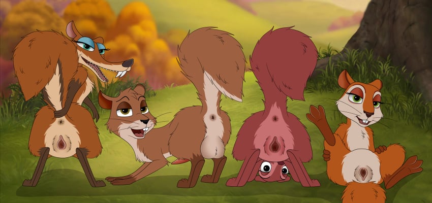 1boy 20th_century_fox 3girls andie_(the_nut_job) anus ass back_view bedroom_eyes blue_sky_studios disney feral feral_only fluffy fluffy_tail half-closed_eyes hazel_(sword_in_the_stone) hi_res ice_age_(film) ice_age_(series) ice_age_dawn_of_the_dinosaurs looking_at_viewer mammal multiple_girls paws presenting pussy rear_view rodent sciurid scratte_(ice_age) seductive skateryena spread_legs spreading the_nut_job the_sword_in_the_stone vagina