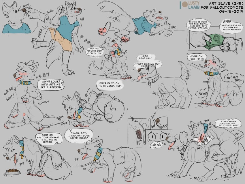 2boys absurd_res animal_genitalia animal_pussy anthro canine_pussy clothed collar conditional_dnp feral feralized forced forced_transformation furry gay hi_res lustylamb male nude partially_colored patreon pussy sketch text transformation watermark yaoi