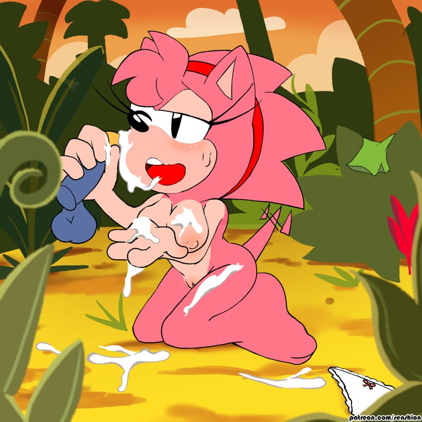 amy_rose angel_island anthro areolae blue_penis breasts classic_amy_rose classic_sonic_(universe) cum cum_on_body cum_on_breasts cum_on_face disembodied_penis eulipotyphlan facial furry hair hedgehog mammal nipples nude palm_tree penis pink_fur pink_hair pussy sega senshion sonic_(series) sonic_cd sonic_the_hedgehog sonic_the_hedgehog_(series) video_games