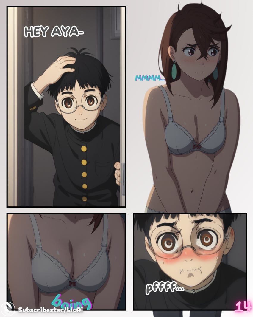 ai_generated ayase_momo breasts colored comic dandadan licai licaidev lingerie momo_ayase okarun
