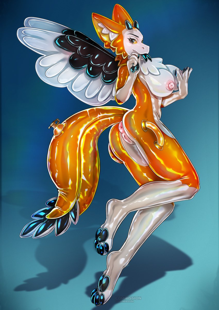 balloon furry handlebars inflatable latex living_inflatable looking_at_viewer nozzle orange_body orange_fur pool_toy rubber tail wings