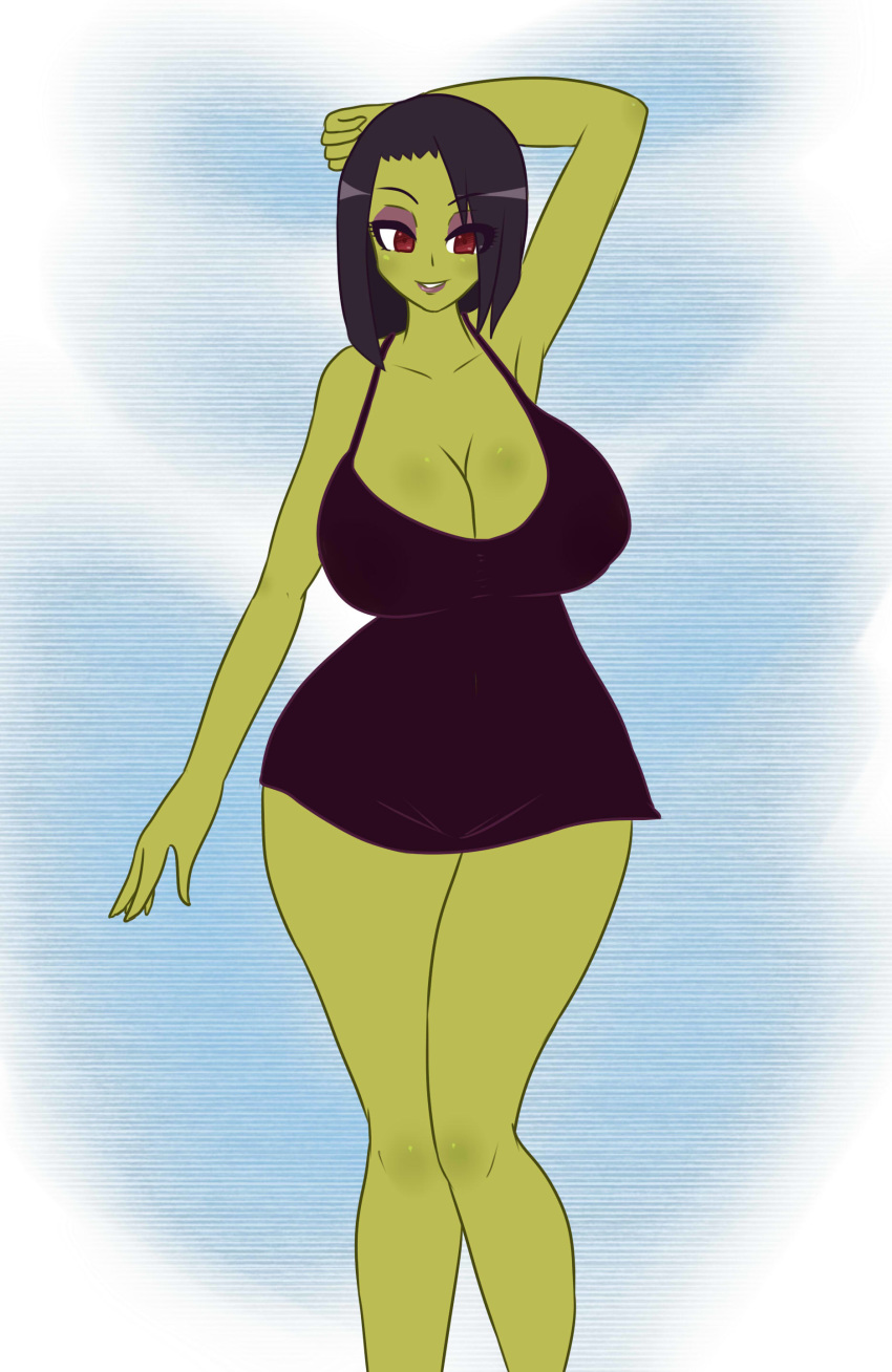 1girls 5_fingers armpits ass banjo-kazooie bare_shoulders bedroom_eyes big_ass big_breasts big_butt black_dress black_hair blush blushing breasts busty butt cleavage clothing confident curvy dress erect_nipples erect_nipples_under_clothes eyelashes eyeshadow female female_only fully_clothed game_over_gruntilda green_skin gruntilda half-closed_eyes highres hips huge_ass huge_breasts huge_butt large_ass large_breasts large_butt lips lipstick looking_at_viewer mature_female navel nikoh nipple_bulge posing purple_lipstick rareware red_eyes seductive seductive_smile sexually_suggestive short_hair simple_background smile smiling solo solo_female standing thick thick_ass thick_thighs thighs video_game video_games voluptuous wide_hips witch