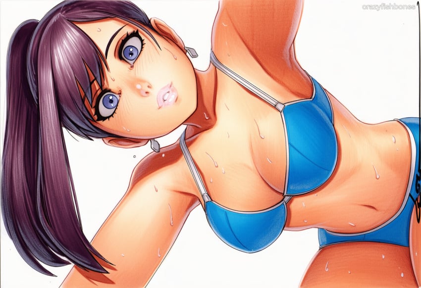 2025 ai_generated artist_name bikini blue_eyes breasts cleavage crazyfishbones elin female large_breasts long_hair looking_at_viewer solo swimsuit