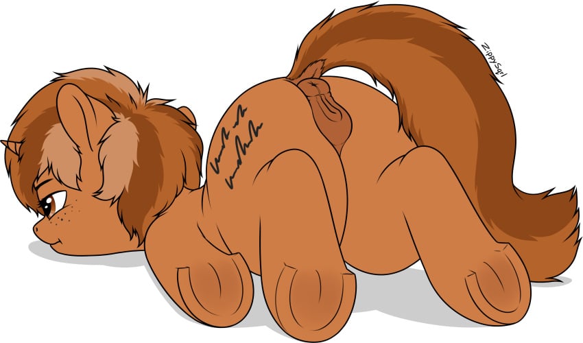 2019 absurd_res alpha_channel anatomically_correct anatomically_correct_pussy animal_genitalia animal_pussy anus ass brown_fur brown_hair cutie_mark dock equid equine_pussy fan_character female feral freckles fur hair hi_res hooves horn mammal my_little_pony nude pussy sign_(character) simple_background solo three_tone_hair transparent_background underhoof unicorn zippysqrl