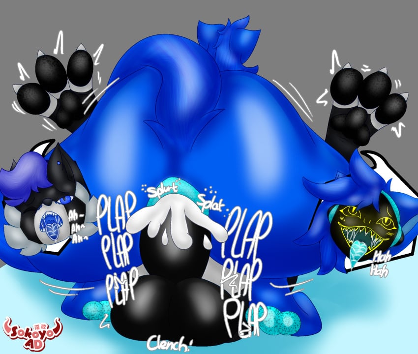 3_toes 4_fingers ahe_gao amazon_position anal anal_sex animal_humanoid anthro ass balls big_breasts big_butt big_feet big_penis black_body black_fur black_penis blue_body blue_eyes blue_fur blue_hair bodily_fluids breasts canid canine canis claws cum cum_in_ass cum_inside cum_inside_butt cum_overflow cumming_while_penetrating cybernetics cyborg dripping duo ear_piercing feet fingers from_front_position fur genital_fluids genitals hair hi_res huge_butt huge_cock humanoid hyper hyper_butt hyper_genitalia hyper_penis kc_(kingcreep105) long_tail looking_pleasured machine male male_penetrating mammal mammal_humanoid moan on_top onomatopoeia open_mouth penetration penile penile_penetration penis penis_in_ass piercing pleased_expression protogen protogen_visor saliva saliva_drip saliva_on_tongue saliva_string sex size_difference sokoyo_owo sound_effects starry_(sokoyo_owo) tail text toes twitching twitching_toes wolf yellow_eyes