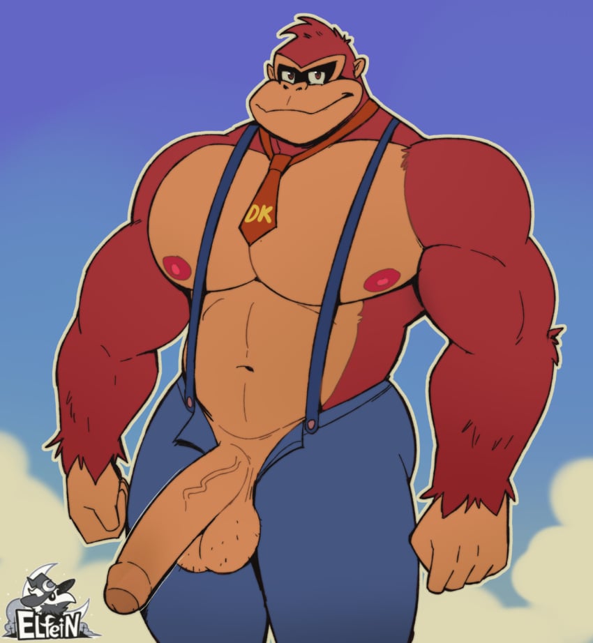 1boy anthro ape balls big_penis donkey_kong donkey_kong_(character) donkey_kong_(dkbananza) donkey_kong_(series) donkey_kong_bananza donkey_kong_in_overalls elfein foreskin genitals gorilla haplorhine hi_res humanoid_genitalia humanoid_penis looking_at_viewer male male_only mammal manly muscular muscular_anthro muscular_male nintendo penis primate solo uncircumcised