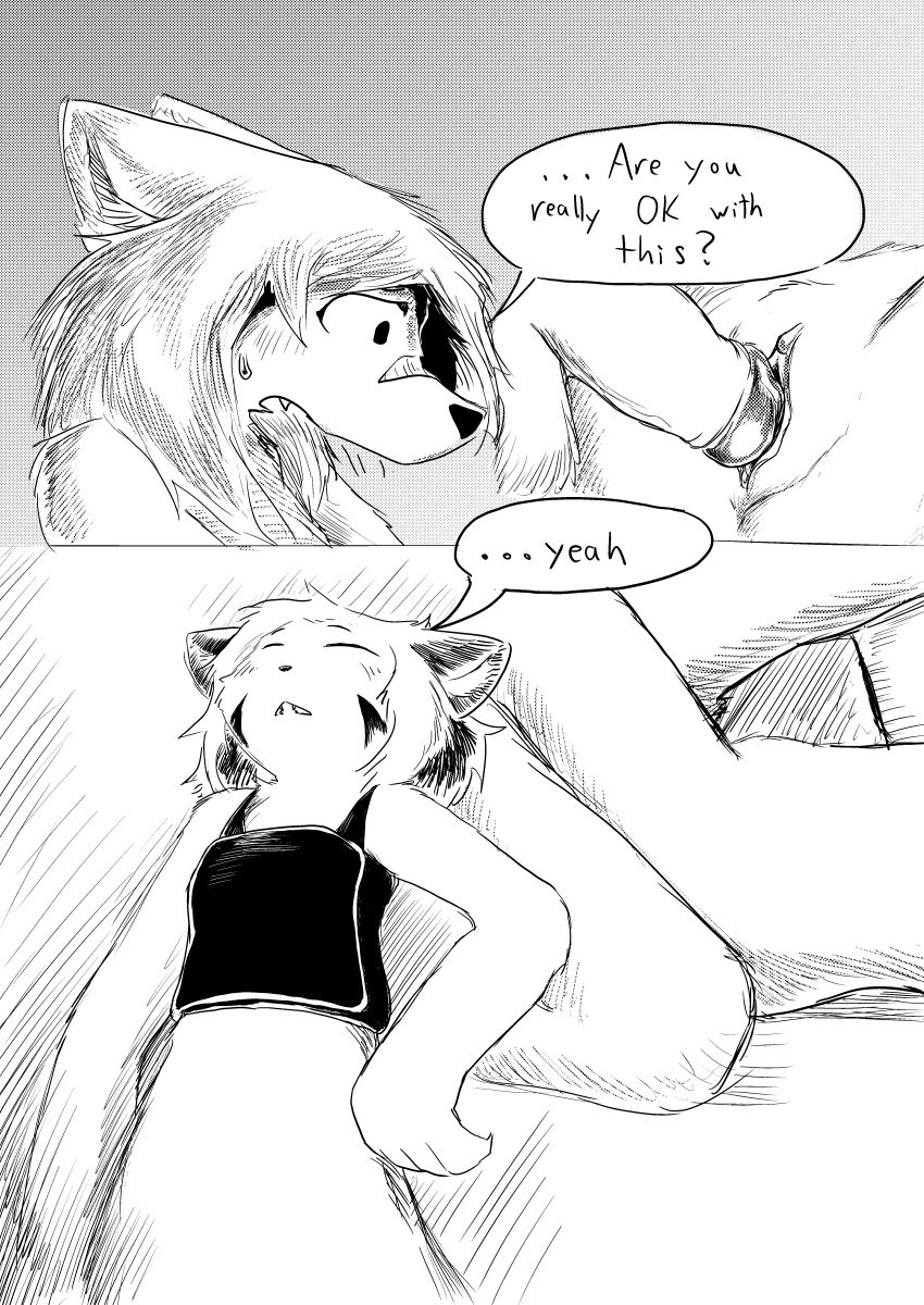 2025 absurd_res akita akita_inu american_shorthair andromorph andromorph/male anthro black_and_white bodily_fluids canid canine caninu canis chest_binder closed_eyes clothing comic cuntboy cyberconnect2 dialogue domestic_cat domestic_dog dragonweirdo elh_melizee english_text felid feline felineko felis genitals hair hi_res imminent_sex intersex intersex/male little_tail_bronx long_hair lying male mammal monochrome multiple_scenes on_back penetration penis prodding pussy red_savarin scar sex solatorobo spitz sweat text trans_(lore) trans_man_(lore) underwear vaginal_penetration worried