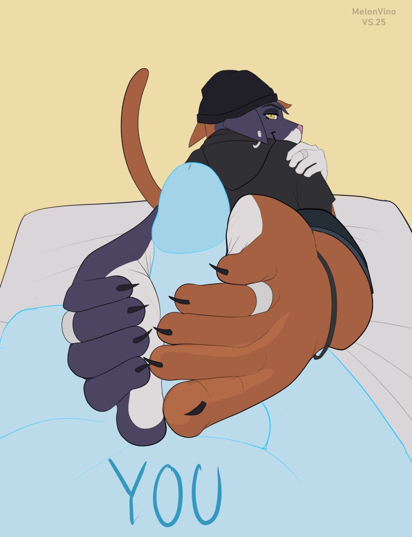 5_toes alternative_fashion anklet anthro balls barefoot beanie black_clothing black_hat black_headwear blue_body bottomwear claws clothing curling_toes digit_ring domestic_cat emo epic_games faceless_character faceless_male feet felid feline felis female first_person_view foot_fetish foot_focus foot_play footjob fortnite genitals hat headgear headwear hi_res jewelry looking_at_viewer male mammal melonvino meow_skulls meow_skulls_(fortnite) orange_body paws penile penis rear_view reverse_footjob ring sex shorts simple_background smile soles solo toe_claws toe_ring toes white_body wrinkled_feet wrinkles